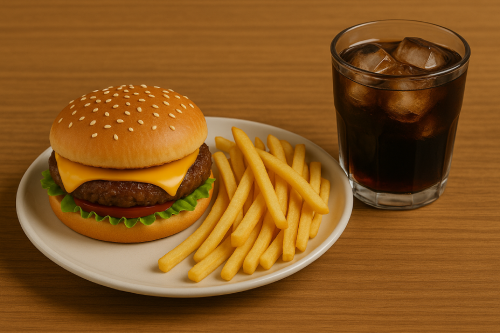 Hamburger, Patates, Cola